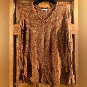 We The Free by Free People Burnt Orange Textured Long Sleeve Shirt
